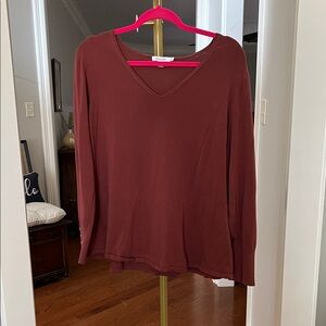 Chico's V-Neck Long Sleeve Top - Warm Rust Brown